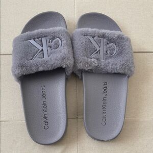 Calvin Klein Charcoal Plush Slides
